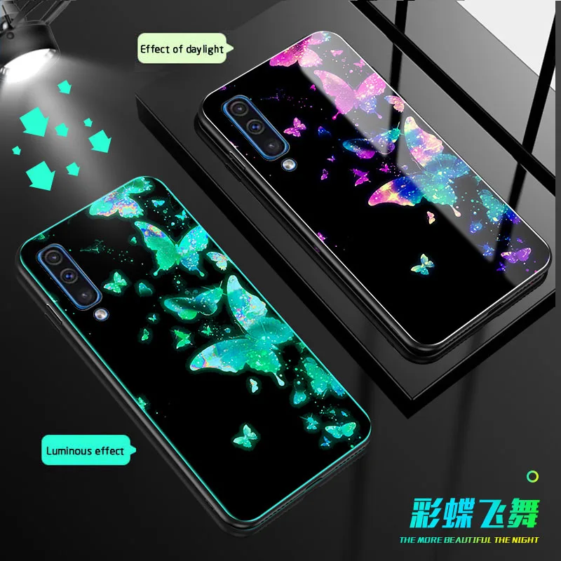 Dragon Wolf Luminous Glass Phone Case For Samsung Galaxy A50 a505 Luxury back Cover A30 a305 Night Shine case |
