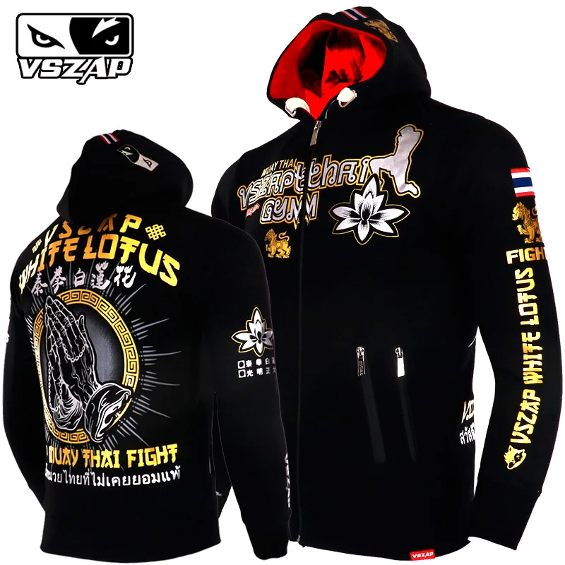 Мужская толстовка VSZAP MUAY THAI Длинная в стиле хип хоп с капюшоном одежда для фитнеса