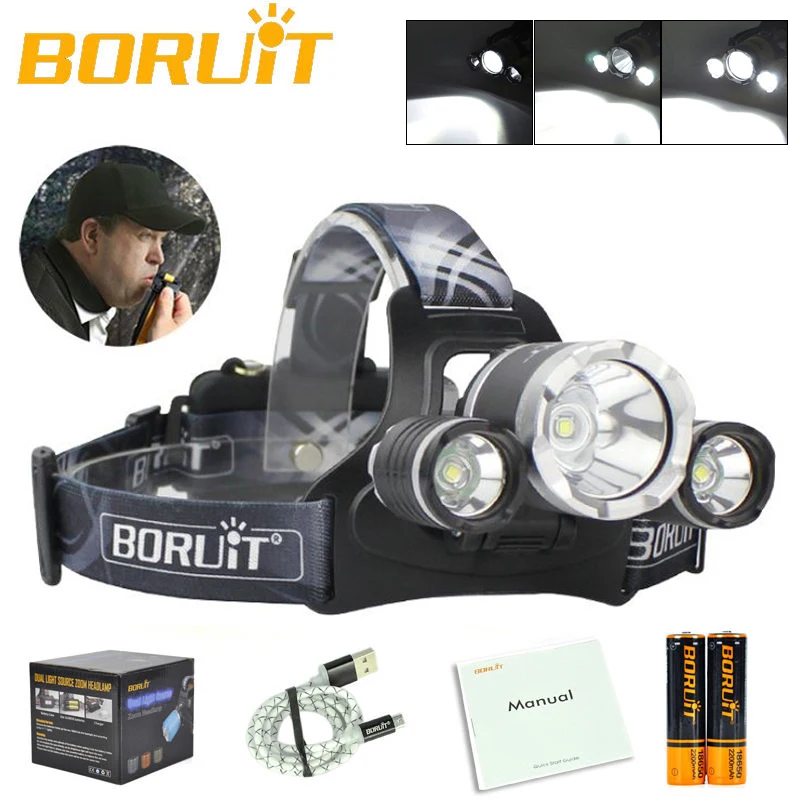 Модернизированный BORUiT RJ 3000 Plus XM L T6 3 светодиодный кабель Micro USB + 2 аккумулятора 18650