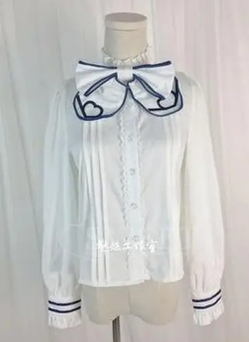Shirt Милая женская белая рубашка в консервативном стиле+ темно-синяя юбка на подтяжках в японском стиле, Женская юбка в стиле Лолиты, Vestidos - Цвет: Shirt