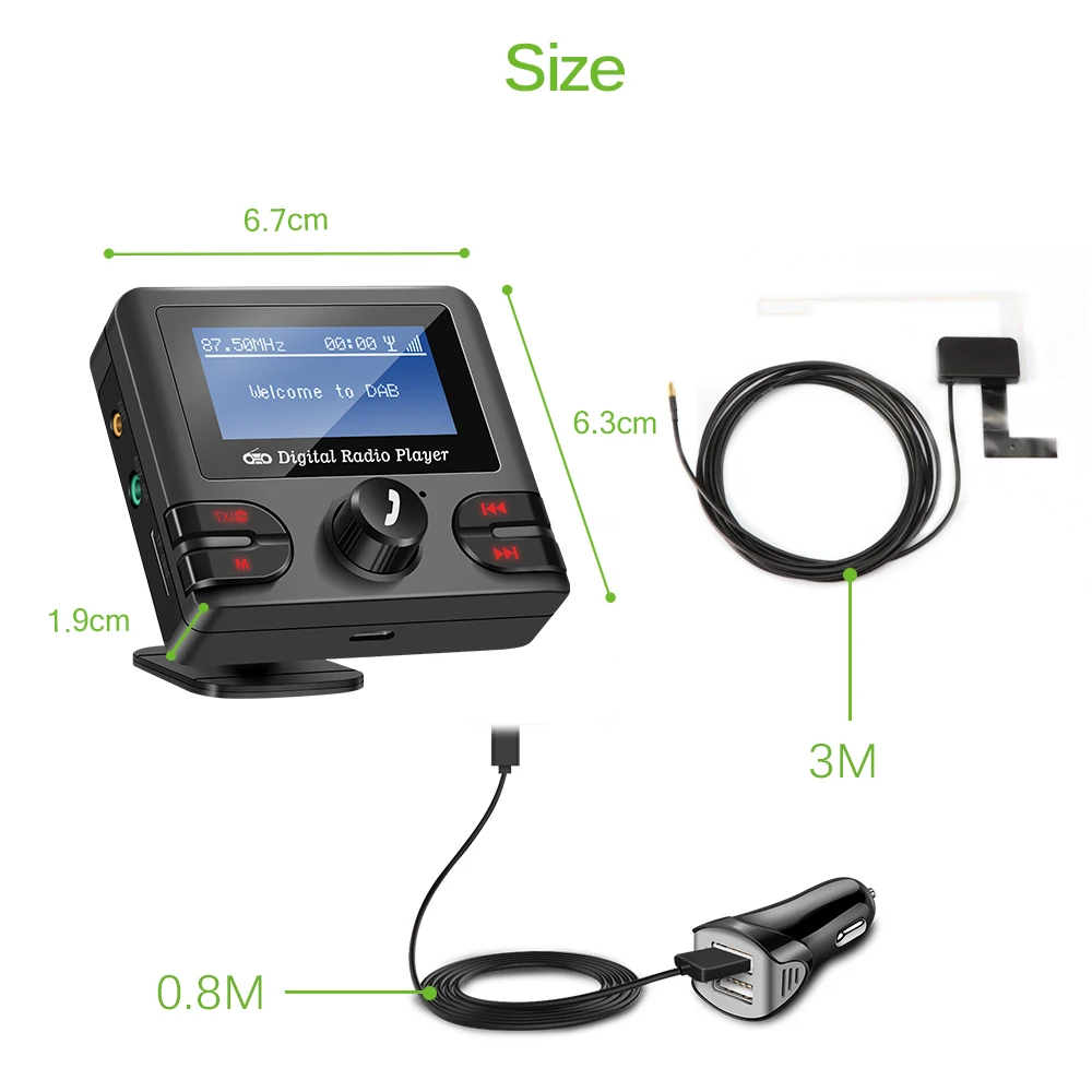 

DAB Receiver Bluetooth4.2 Car Kit Music Player FM Transmitter Modulator 2.1A Dual USB Car Charger with Antenna Car Charger DC 12