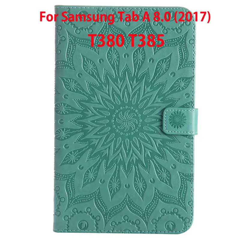 Чехол для samsung Galaxy Tab A 8,0 SM-T380 T385 8,0 дюймов, чехол Funda, Модный чехол для планшета, чехол из искусственной кожи с тиснением, Чехол+ пленка+ ручка - Цвет: Green