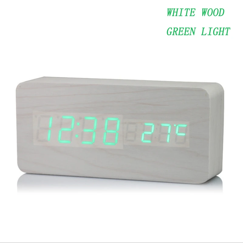 white wood green Ультра современные деревянные цифровые часы термометр стол светодиодные часы wekker Мини светодиодный светодиодные настольные часы мульти-стиль деревянные цифровые часы - Цвет: white wood green