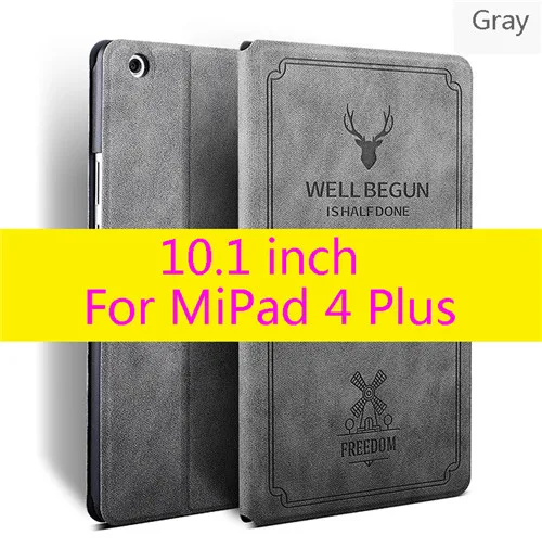 Mipad4 plus Gray Чехол для Xiaomi Mi Pad 4,8 дюймов, Тонкий Ретро складной чехол-подставка из искусственной кожи, умный чехол для Xiaomi Mi Pad 4 Plus 10,1 дюймов, чехол для планшета - Цвет: Mipad4 plus Gray