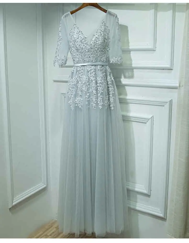 Gray Short Sleeve Серое вечернее платье женское свадебное кружевное платье с вышивкой для невесты красное ковровое платье для женщин темно-синее черное розовое красное размера плюс 5XL 4XL - Цвет: Gray Short Sleeve