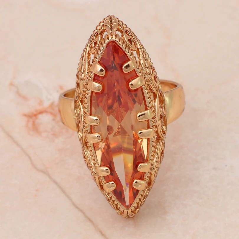 Женское элегантное кольцо с большим цирконием модные золотые и вечерние кольца