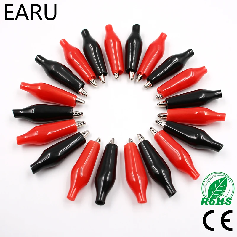 20pcs28MM Metal Alligator Clip G98 Crocodile Electrical Clamp Testing Probe Meter Black Red with Plastic Boot Car Auto Battery