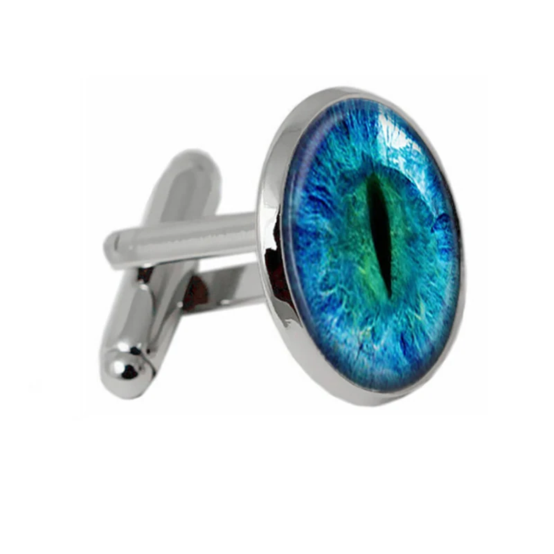 

2017 New Blue Dragon Eye Cufflinks Evil Eye Cufflink Round Glass Photo Cuffs Gifts For Men Handcraft Cuff