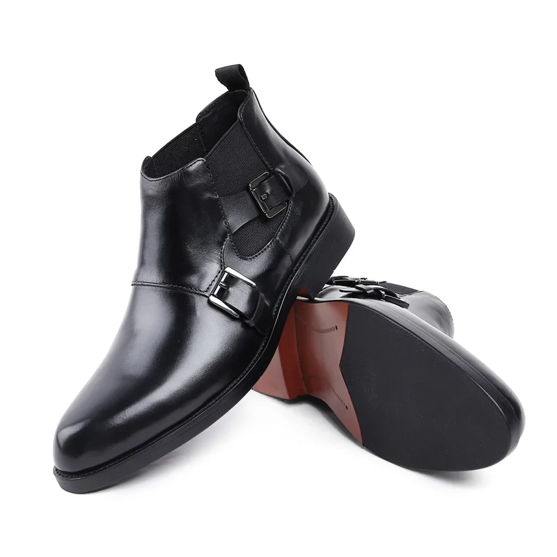 

Double Buckles Man Fashion Handmade Martin Boots Shoes 2018 High Quality Real Leather Winter Combat Boots Ankle Shoes Booties