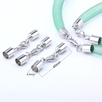 inside 6 5mm 12pcs round leather cord crimps end caps lobster clasp terminating fastener diy necklace jewelry making olingart