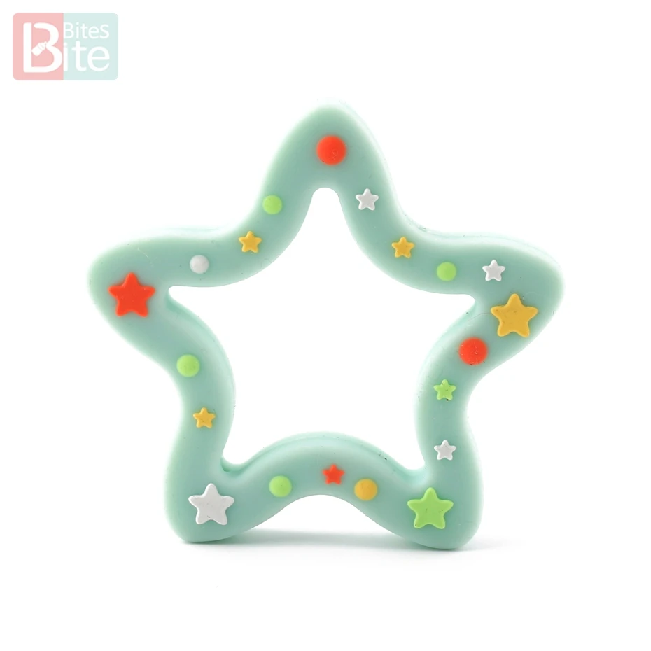 Star Mint 1 шт., силиконовый Прорезыватель для зубов, рождественские подарки, дерево, снежинка, соска с цепочкой, для изготовления пищевого силикона, пятнистый олень, детский Прорезыватель - Цвет: Star Mint