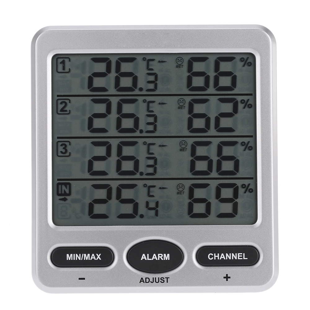 Multi-functional LCD Wireless 8-Channel Indoor/Outdoor Thermo-hygrometer with Three Remote Sensors Alarm Function Digital 433MHz | Дом и сад