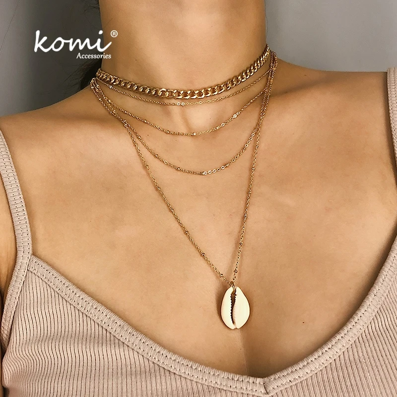 KOMi 20Styles Bohemian Natural Stone Pearls Collar Pendant Necklace for Women Ethnic Chokers Shell Chain Statement Necklace Gift