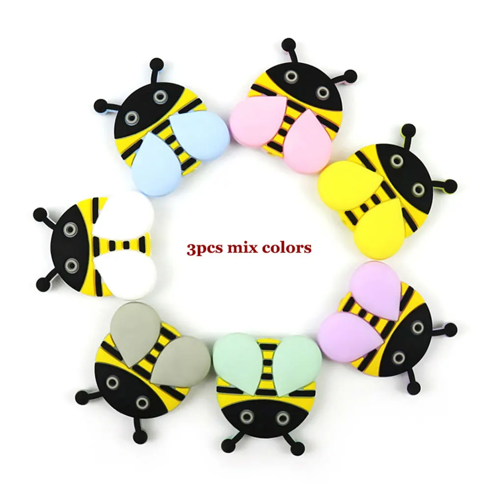 3Pcs Bee Mix 3 шт силиконовые бусины в виде панды и лисы, силиконовые бусины для прорезывания зубов, 3 см, силиконовые шарики в виде животных, пчелы, оленя, перлы, Товары для малышей - Цвет: 3Pcs Bee Mix