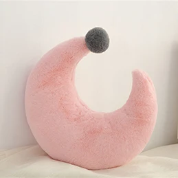Pink moon Плюшевая подушка в форме короны, сердца, Луны, звезды, треугольника, полностью набивная подушка из искусственного меха кролика, подушка для женщин и девочек, диван-кровать, розовый, белый - Цвет: Pink moon