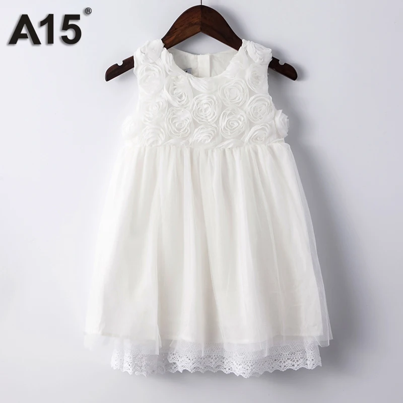 A15 Baby Girls Dress Princess Birthday Party White Flower Summer 2017 Kids for Age 2 3 6 8 Year | Детская одежда и обувь