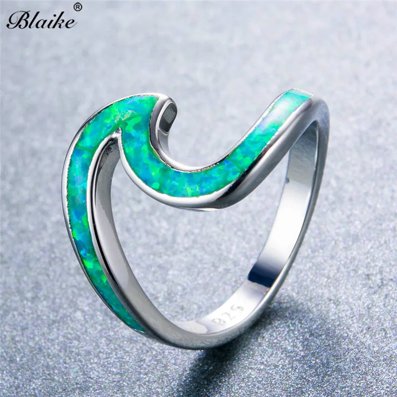 Blaike 925 серебро волна кольца для мужчин и женщин мода белый/синий/зеленый огненный опал кольцо свадьба камень ювелирные изделия