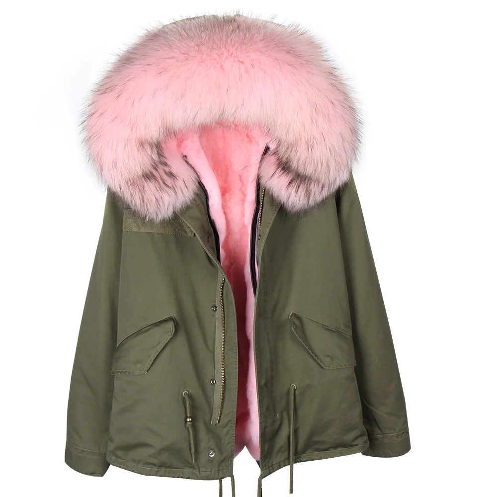 Настоящее меховое пальто бренд 2019 хаки зеленая зимняя куртка женская парка