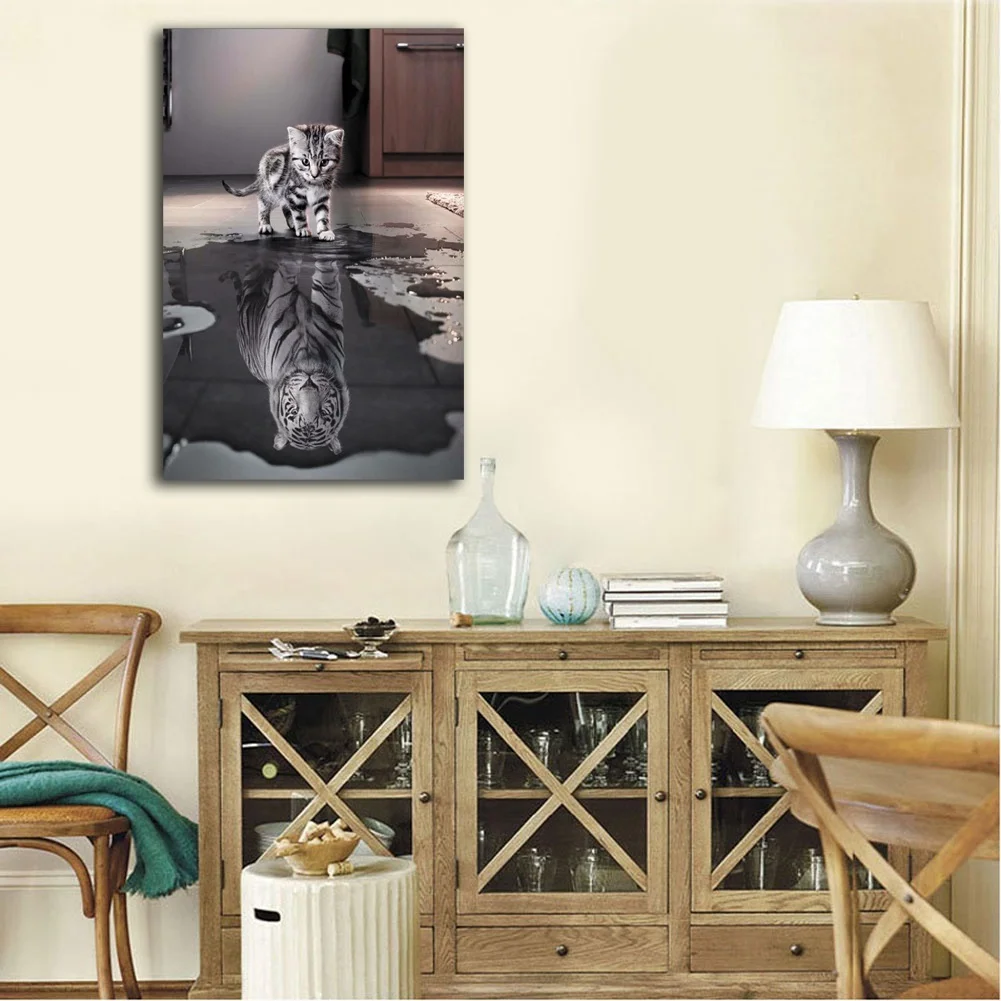 Работа кошка и тигр настенная живопись напечатаны на холсте дял украшения дома