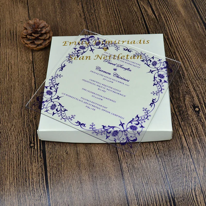 Wholesale cheap customized transparent acrylic wedding invitation card for wedding invitations