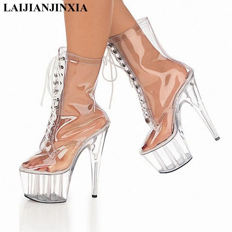 New Spring Sexy 15cm High-Heels Platform Shoes Dress Clear Pole Dancing Shoes Ankle Boots Dance Shoes