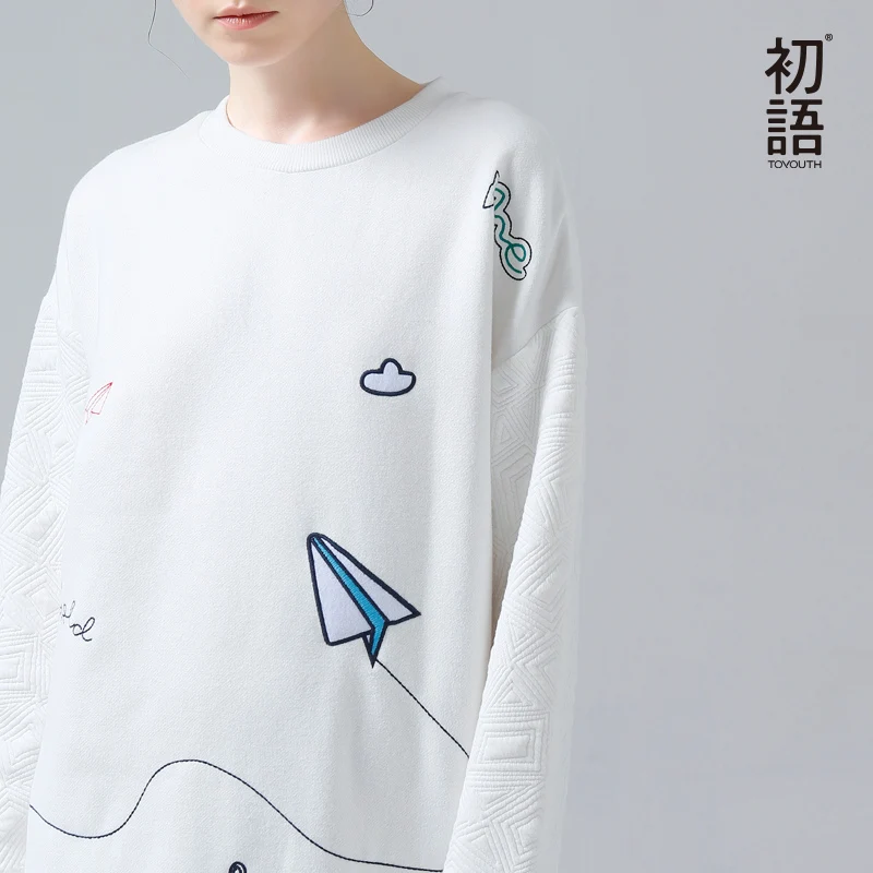 Toyouth осень зима Забавный мультфильм Вышивка женские платья синий повседневное с