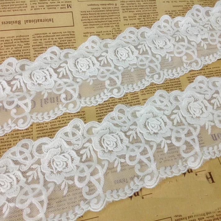

White Beige Flower Cotton Embroidered Lace Decoration Accessories Lace Trim Width 8.5cm 5Yds/lot
