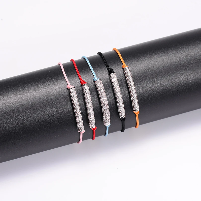 VEKNO Shiny CZ Rhinestone Silver Tube Couple Bracelet for Women Men Adjustable Handmade String Bracelets Lucky Jewelry Gift | Украшения и