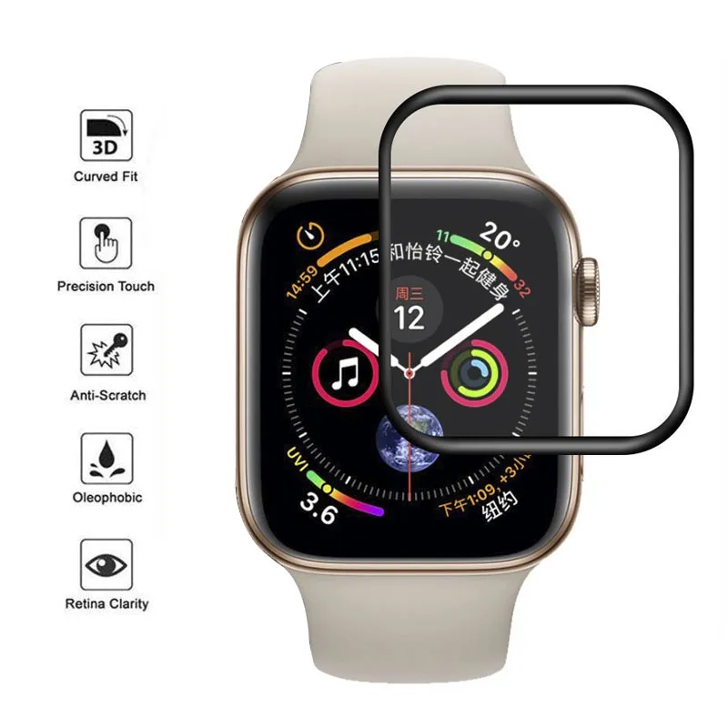 3D Покрытие полностью проклеенное закаленное стекло для Apple Watch 40 мм 44 мм серия 4 защитная пленка для экрана для Apple Watch 1 2 3 38 мм 42 мм стекло