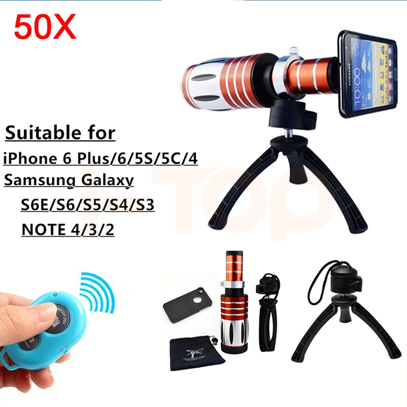2017 50X Metal Telephoto Zoom Lentes Telescope For Samsung Galaxy S3 S4 S5 S6 S7 edge note 2 3 4 5 Camera Lens Bluetooth control | Мобильные