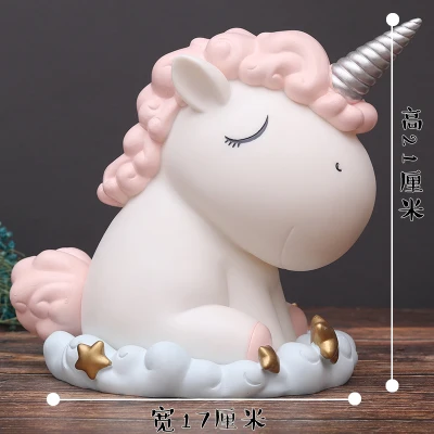 Money Box Pink M Ночной светильник в виде единорога, копилка, светодиодный музыкальный ящик в форме единорога, часовое стекло, домашний декор для детей, подарок для спальни, стеклянная крышка, декор D020 - Цвет: Money Box Pink M