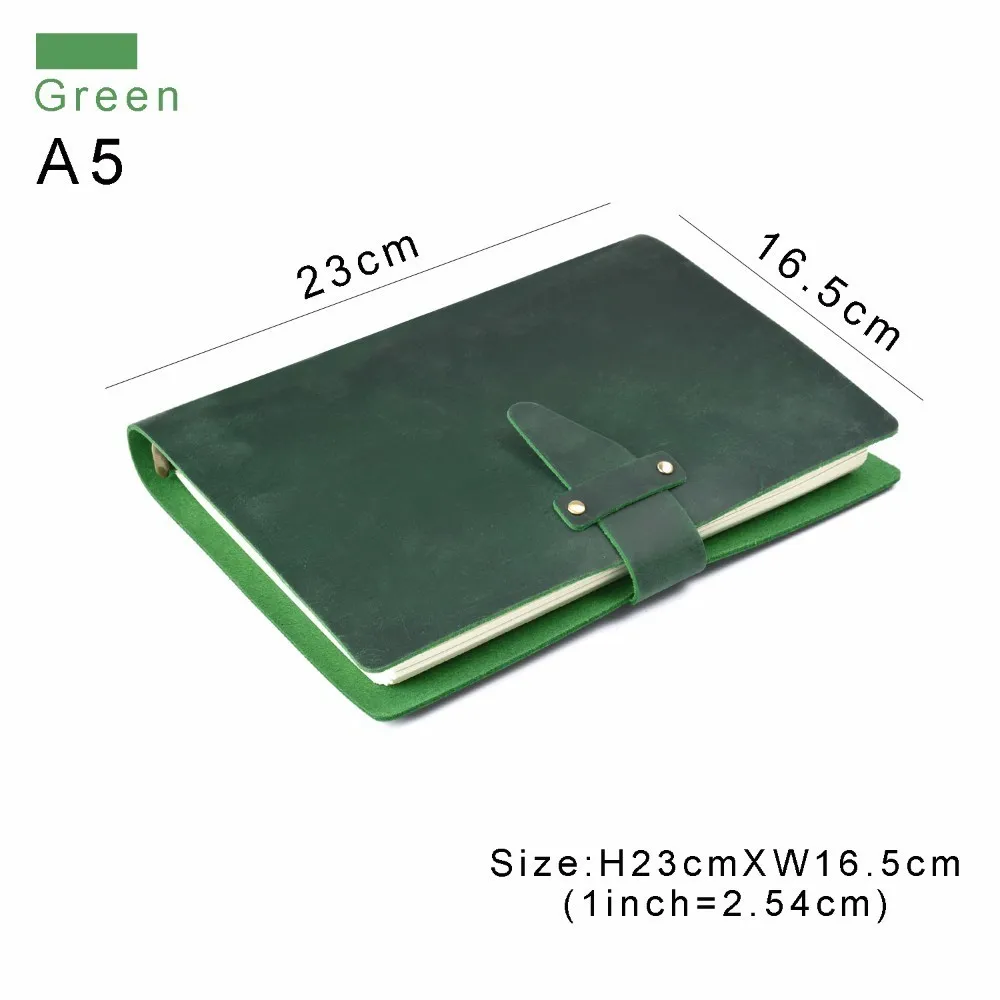 Green Высокое качество, деревенские кольца из натуральной кожи, блокнот А5, дневник на спирали, латунный переплетный журнал, альбом для зарисовок, планировщик, канцелярские принадлежности - Цвет: Green