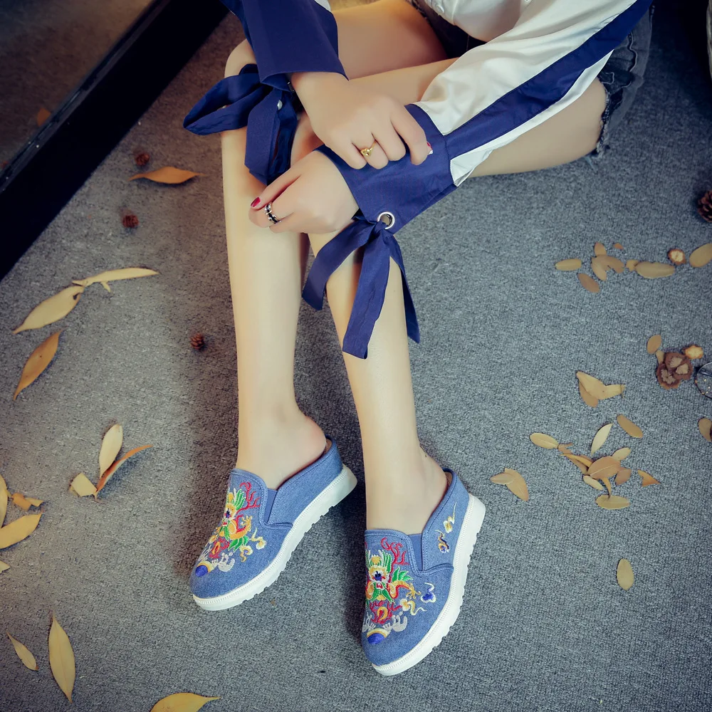 Сланцы Veowalk женские с цветочной вышивкой повседневные хлопковые сандалии на