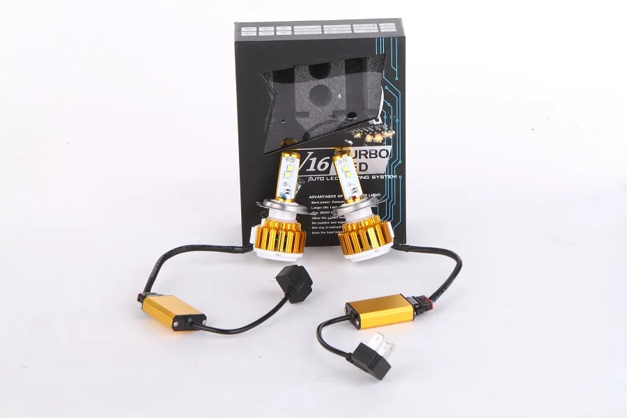 Золотой V16 Turbo H4 все в одном Plug& Play H4-3 9003 8000 лм комплект автомобильных светодиодных фар, H4 биксенон H4(H/L) светодиодный конверсионный комплект