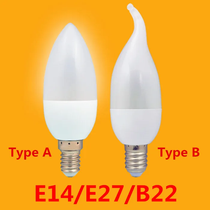 10 шт./лот светодиодная лампа в форме свечи E14 E27 B22 SMD2835 220 В энергосберегающая для