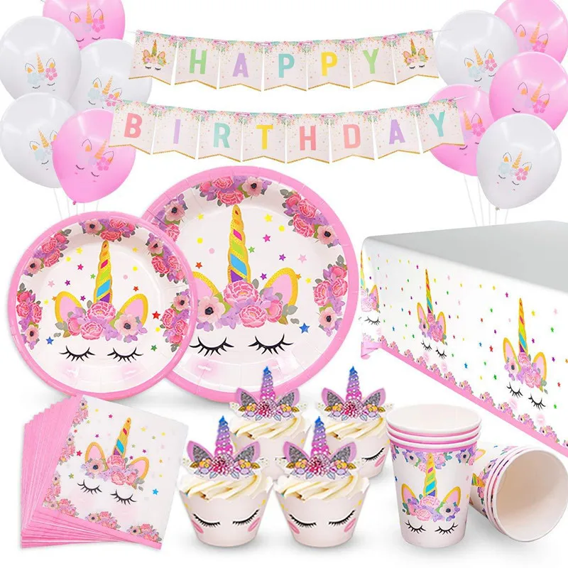 Одноразовые наборы посуды с рисунком единорога для детей день рождения