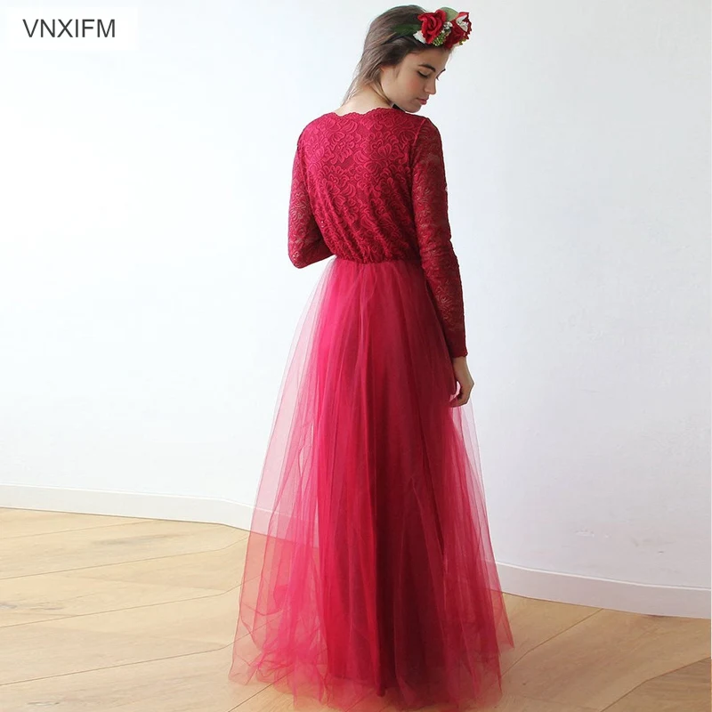 VNXIFM 2019 красное богемное кружевное пляжное свадебное платье с длинными рукавами и