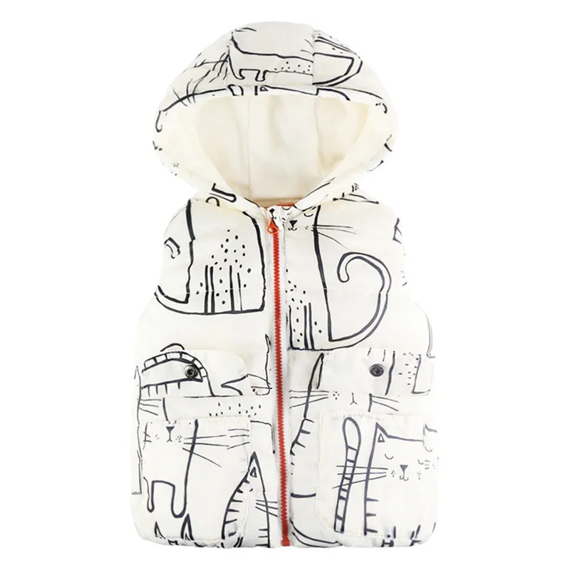 Детские жилеты милый детский жилет с капюшоном рисунком кота зимняя теплая