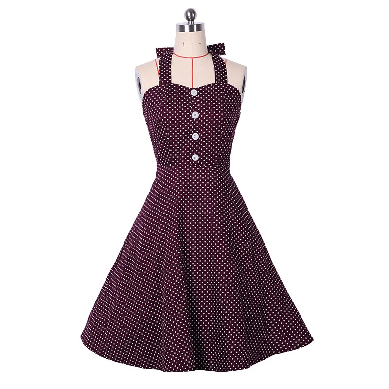 Фиолетовый синий горошек миди без рукавов Винтаж ретро сплошной lne квадратный