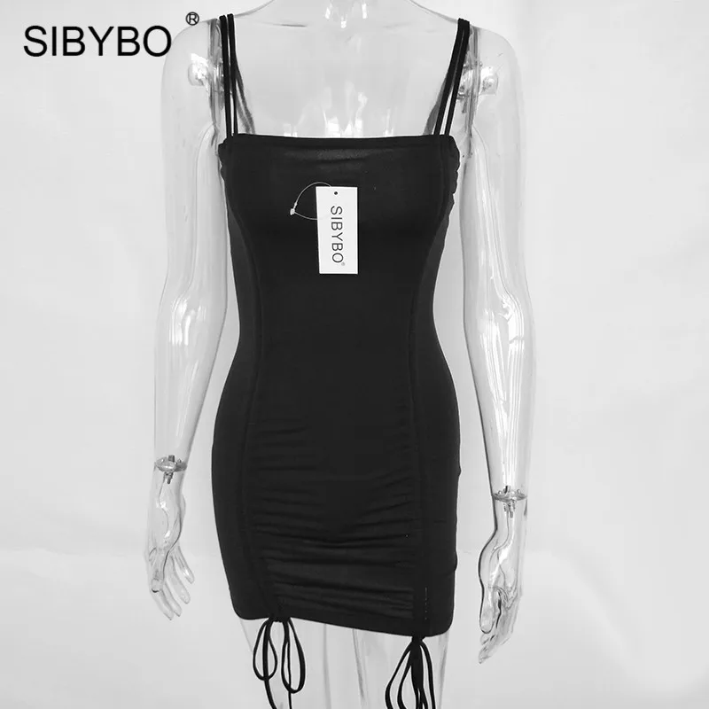 Черный Женское короткое обтягивающее платье Sibybo, желтое обтягивающее вечернее платье-футляр на узких бретелях с открытой спиной для вечеринки на лето - Цвет: Черный