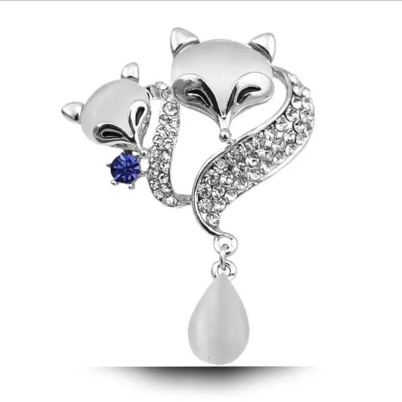 Charm short open double fox beautiful wild brooch opal animal chest jewelry | Украшения и аксессуары