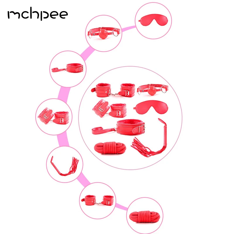7 шт./компл. кожаные наручники ошейник и хлыст секс-игрушки для взрослых пары
