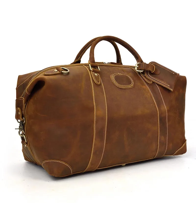 Brown( 50cm) Мужская Дорожная сумка из натуральной кожи, прочная Толстая дорожная сумка crazy horse из натуральной кожи, винтажная ретро-сумка для выходных - Цвет: Brown( 50cm)