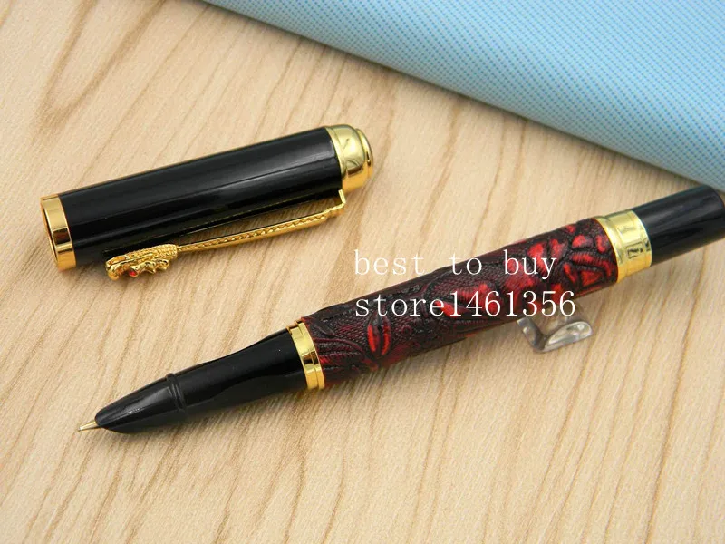 F NIB B Золотой дракон с изысканным узором красное вино Средний Перьевая ручка - Цвет: F NIB B