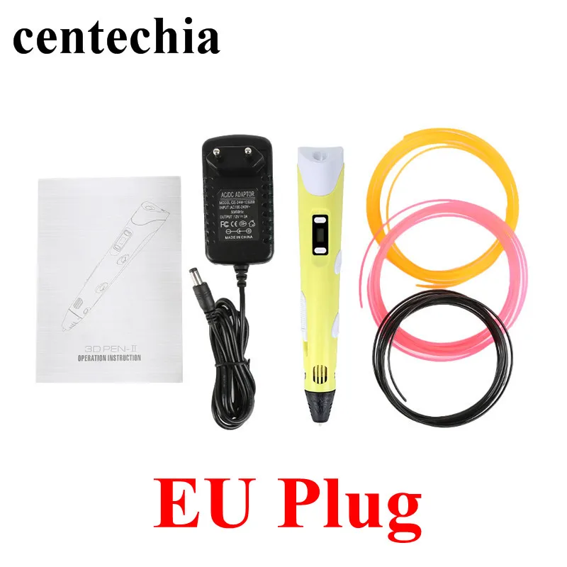 yellow Centechia 3D Ручка Рисунок «сделай сам» ручки с бесплатной 3 цветной нитью 1,75 мм Рождественский подарок на день рождения лучший для детей ЕС/США/Великобритания/AU Plug - Цвет: yellow