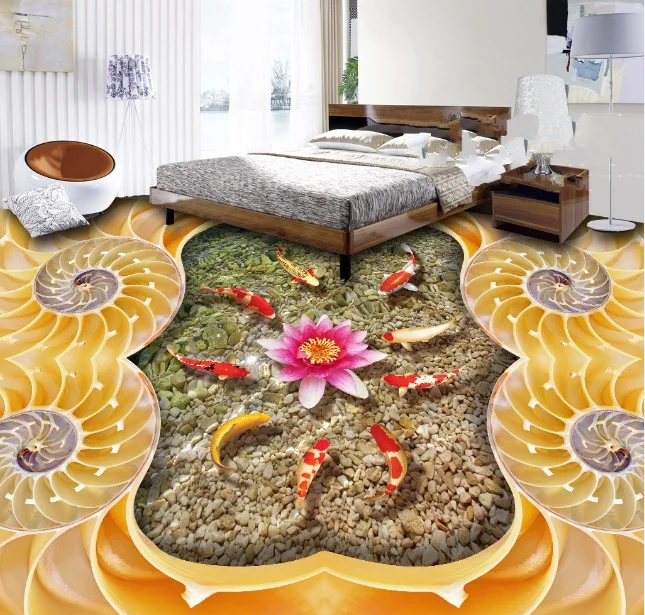 

[Самоклеющиеся] 3D Рисунок Lotus Koi 6 Нескользящие водонепроницаемые фото самоклеющиеся наклейки для пола Настенные обои печатная наклейка