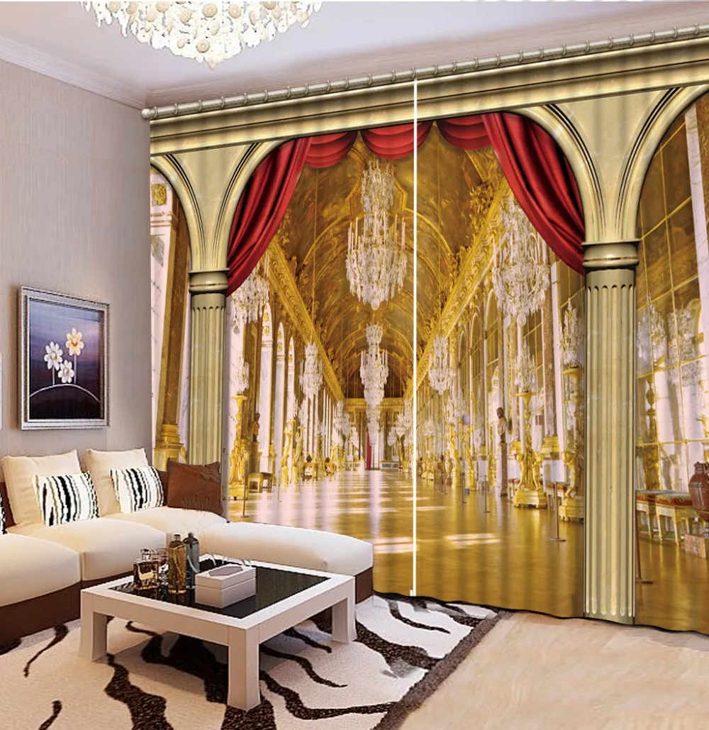 

3d curtains Factory diret sale 3D Window Curtains For Bedding room Golden roman Curtains for living room