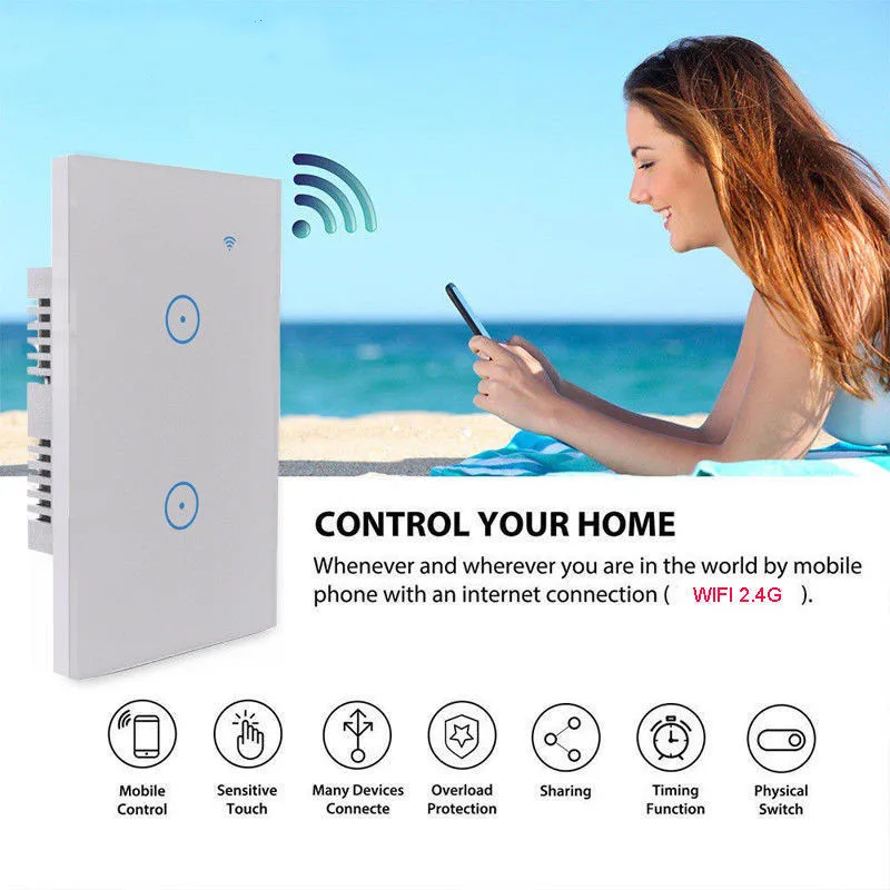 Умный светодиодный WiFi светильник Диммер переключатель в настенный сенсорный для