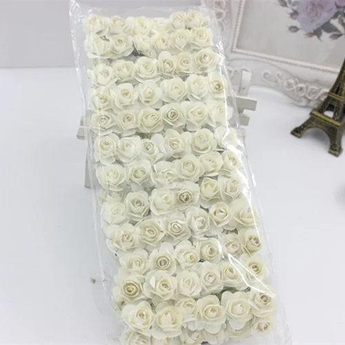 Milk white 144 шт./лот 1,8 см мини бумага розы цветы свадебное оформление букета бумага цветок для DIY Бумага в форме цветков для скрапбукинга дешевые Флорес - Цвет: Milk white