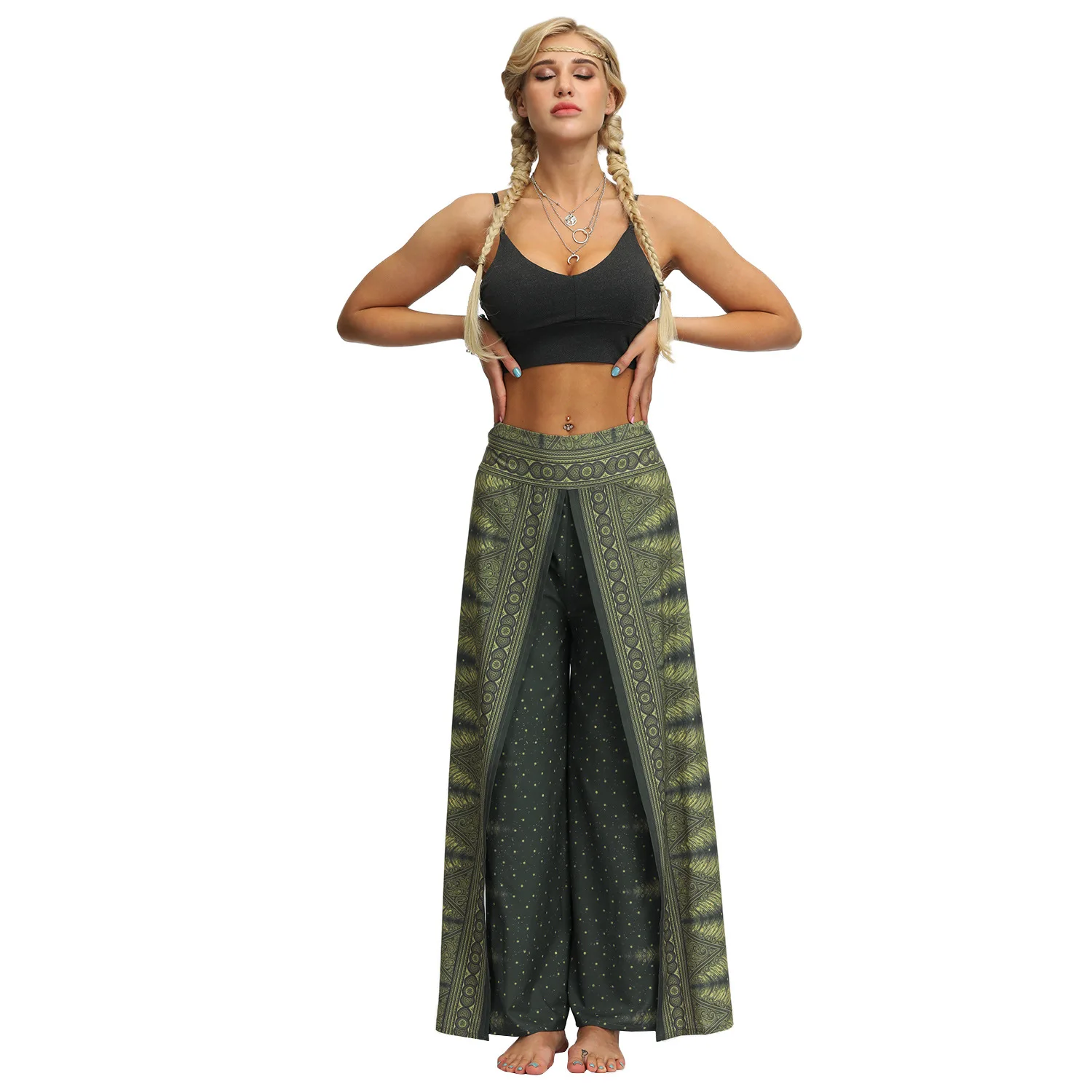 Летние женские широкие штаны Boho для йоги, удобные индийские тайские богемные штаны Palazzo, тонкие дышащие штаны с эластичным поясом